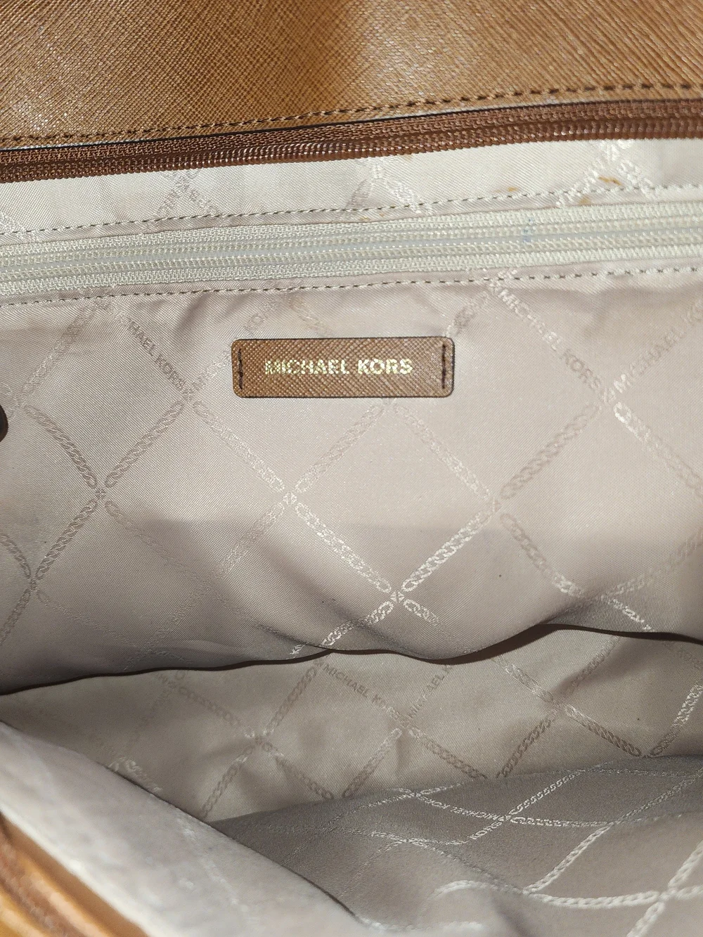Michael Kors Tan Leather Tote with Gold MK Charm